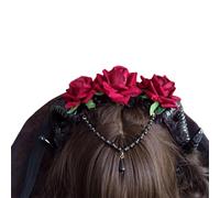 Serre-tête gothique en dentelle noire pour femmes et filles, Halloween, Noël, coiffe pour fête, maquillage, fleurs florales, couronnes de cheveux