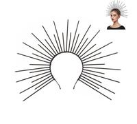 Serre-tête grec à pointes, élégant serre-tête à halo léger, couronne de déesse à éclats de soleil pour soirée costumée(Black)