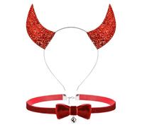 Serre Tete Halloween Femme, Serre Tete Diable Rouge avec Choker Clochette, Bandeau de Corne de Diable pour Femme Fille, Halloween Serre Tête Corne de Diable pour Carnaval Cosplay Halloween Fête