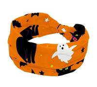 Serre-tête Halloween Ghost Black Cat pour femme - Élastique et antidérapant - Large bandeau à cheveux noué - Accessoire pour cheveux