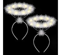 Serre-tête halo d'ange à LED avec plumes blanches pour Noël, lot de 2 accessoires de costume lumineux