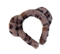 Serre-tête imprimé léopard mignon en peluche imitation vison - Accessoires pour cheveux - Oreilles de chat - Pour lavage du visage - Cosplay (léopard foncé)