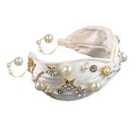 Serre-tête large avec nœud torsadé en cristal, étoile et fleur, pendentif en perles d'imitation, coiffe de princesse