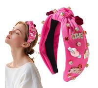 Serre-tête large avec strass pour la Saint Valentin - Bandeau large avec nœud en strass et nœud en perles - Pour le jour de Sa