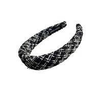 Serre-tête Large pour Cheveux en Tweed et Stras Rétro Chic Noir et Blanc