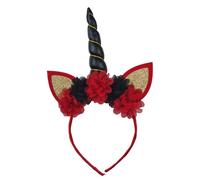 Serre-tête licorne avec fleurs, oreilles et corne de licorne pour filles, adultes et femmes, 1 pièce, décoration de licorne pour enfants, pour anniversaire, fête, Halloween, Noël, cosplay (noir)