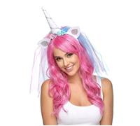 Deguisetoi Serre-tête licorne adulte avec voile multicolore - Taille unique - 100% polyester
