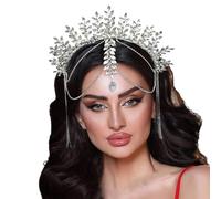 Serre-tête moderne en cristal étincelant - Pour fête de mariée - Avec pompons - Décoration de tête en perles