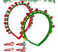 Serre Tete Noel, Lot de 2 Bandeaux de Noël, Accessoires Noel, Accessoire Noel avec Clochettes, Serre Tete Noel Adulte Enfant,Barrette Cheveux Fille,Serre Tête noël pour la Décoration de Fête de Noël