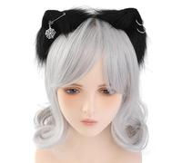 Serre-tête oreilles de chat avec boucles d'oreilles en métal - Serre-tête en peluche pour rassemblements sur le thème des animes pour fille - Taille adulte - Maquillage pour se laver le visage pour