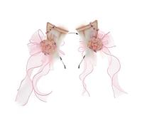 Serre-tête oreilles de chat avec nœud et fleurs - Pour femme et fille