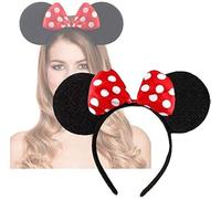 Serre-tête oreilles de Minnie Mouse sur serre-tête avec nœud rouge et blanc à pois pour adultes/enfants - Accessoire de déguisement - Décoration de fête - UK (nœud à pois rouge)