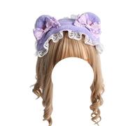 Serre-tête oreilles d'ours Lolita, couvre-chef oreilles d'animaux avec nœud, épingle à cheveux tendance, accessoires cheveux for femme, soirée costumée(Purple)
