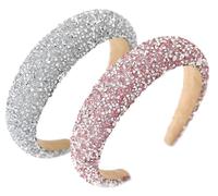 Serre Tete Paillette, Strass Argentés Serre Tête Femme Serre Tete Cheveux Wide Serre-Tête Accessoires Cheveux Doux Élégants pour Quotidienne, Fêtes, Spectacles, Photographie(Argentés+Roses)