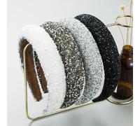 Serre Tete Paillette, Strass Roses Serre Tête Femme Serre Tete Cheveux Wide Serre-Tête Accessoires Cheveux Doux Élégants pour Quotidienne, Fêtes, Spectacles, Photographie(1 set de 2 pièces 1 argent 1