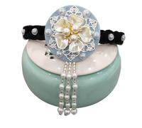 Serre Tete Perle Femme Serre-tête perlé avec pompon et fleur, cerceau for cheveux, spectacle sur scène(Light Blue)