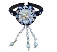 Serre Tete Perle Femme Serre-tête perlé avec pompon et fleur, cerceau for cheveux, spectacle sur scène(Black2)