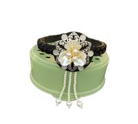 Serre Tete Perle Femme Serre-tête perlé avec pompon et fleur, cerceau for cheveux, spectacle sur scène(Black)