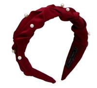 Serre-tête plissé pour femme - Bandeau avec perles - Vintage - Large bijou de cheveux - Bandeau plissé - Bandeau pour femme et fille - Pour mariage, fête, cadeau, 1 pièce - Bordeaux