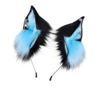 Serre-tête réaliste avec oreilles de chat faites à la main en peluche pour cosplay, costume vert et bleu, oreilles d'animaux réglables