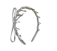 Serre-tête rétro avec perles artificielles Cranium et perles artificielles, anneau en cuir synthétique pour femme (argenté)