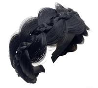 Serre-tête rétro pour femme pour tresses avec large arête de poisson pour chignon pour perruques Noir naturel