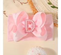 Serre-tête rose de 8,9 cm x 14,5 cm de large avec strass et perles et lettres D disponibles en tissu extensible doux pour un usage quotidien ou une fête *