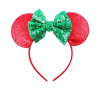 Serre-tête Souris Oreilles Paillettes Rouge Vert Femme Fille Carnaval Minnie Accessoire Cheveux Idée Cadeau Noël Originale