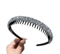 Serre Tête Strass Lot de 3 Serre-têtes antidérapants en Strass for Femmes, élastiques à Dents, Brillants et Luxueux, Accessoires for Cheveux pour Mariages, Anniversaires(Sliver)