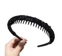 Serre Tête Strass Lot de 3 Serre-têtes antidérapants en Strass for Femmes, élastiques à Dents, Brillants et Luxueux, Accessoires for Cheveux pour Mariages, Anniversaires(Black)