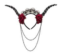 Serre-tête unique en forme de corne antilope avec tête de mort complexe et détails floraux, décoration de cheveux élégante pour Halloween
