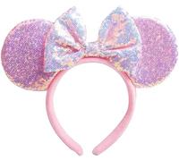 Serre-tête unisexe avec oreilles de souris avec nœud, flocon de neige et paillettes pour costume de princesse de dessin animé, décoration de cosplay, fête de Noël à paillettes pour filles, femmes et