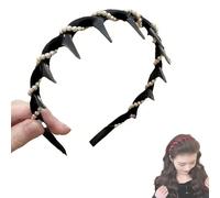 Serre-tête vintage avec perles artificielles de cranium, élégant et rétro pour femmes et filles, accessoires pour cheveux classiques et rétro, pour fête, mariage (noir, O)