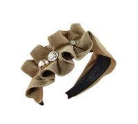 Serre-tête vintage avec perles et strass, tendance et léger - Épingle à cheveux à large bord volanté - Accessoire pour cheveux en bois (Kaki)