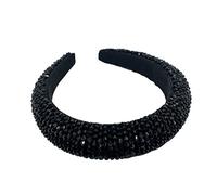 Serre-têtes en perles de cristal, style bohème, flexible, avec fermoir tricoté, pour coiffure, pour femme, mariage, noir
