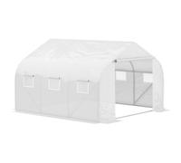 Outsunny Serre Tunnel de Jardin 10,5 m² dim. 3,5L x 3l x 2H m Porte + 6 fenêtres enroulables Acier galvanisé bâche PE Haute densité Blanc