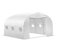 Serre Tunnel De Jardin Dim. 3,5l X 3l X 2h M Porte + 6 Fenêtres Enroulables Acier Galvanisé Bâche Pe Haute Densité Blanc