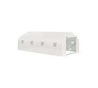 Outsunny Serre Tunnel de Jardin 18 m² dim. 5,95L x 3l x 2H m Porte + 8 fenêtres enroulables Acier galvanisé bâche PE Haute densité Blanc