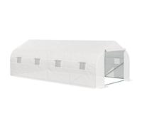 Serre Tunnel De Jardin Dim. 6l X 3l X 2h M Porte + 8 Fen?Tres Enroulables Acier Galvanis? B?Che Pe Haute Densit? Blanc