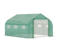 Outsunny Serre Tunnel de Jardin Grande 3.5 x 3 x 2 m - 6 fenêtres et Porte zippée Enroulable - Acier galvanisé PE Haute densité Vert