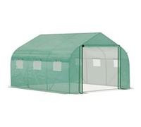 Serre tunnel de jardin grande taille dim. 3,47L x 3l x 2H m - 6 fenêtres et porte zippée enroulable - acier galvanisé PE haute densité vert Vert G
