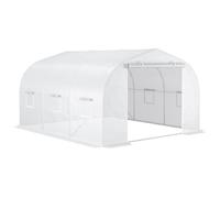 Outsunny Serre de Jardin Serre Tunnel de Jardin dim. 3,5L x 3l x 2H m Porte + 6 fenêtres enroulables Acier galvanisé bâche PE Haute densité Blanc