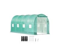 VEVOR Serre Tunnel Jardin 4,6x2,1x2,1 m Tente Abri Plantes Cadre en Acier Galvanisé Couverture Étanche PE 1 Poutre Supérieure 2 Poteaux Diagonaux 1 Porte 8 Fenêtres pour Cultiver Légumes Fleurs Vert