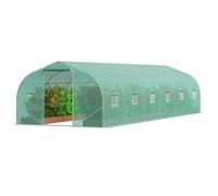 VEVOR Serre tunnel accessible, 29,5 x 9,8 x 6,6 pieds de serre en film plastique, serre végétale à toit pointu avec châssis en acier galvanisé, couverture verte en PE, porte zippée enroulable et 12 fe