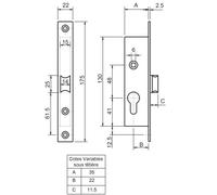 Serrure 1 point coffre 33/35 droite METALUX F133351000