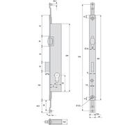 Serrure 3 points pêne dormant à rouleau coffre de 45mm pour tringle plate