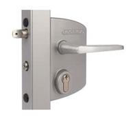 Serrure à clé pour portail industriel, poteau carré 100 à 120mm, couleur gris. - LOCINOX -