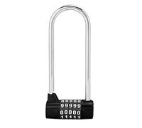 Serrure à combinaison à anse longue à 5 chiffres, serrure de porte longue en forme de U en alliage de zinc pour l'extérieur avec code réinitialisable, cadenas à poignée extérieure (Noire)