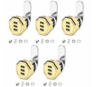 Serrure à combinaison pour armoire, serrure sans clé à 3 chiffres, cylindre de 16 mm (5/8"), serrure de sécurité en métal pour classeurs, tiroirs de classement et rangements de bureau(Gold,5PCS)