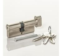 Serrure à cylindre Euro en chrome satiné avec protection anti-perçage et anti-crochetage Convient à tous les types de portes 45 mm intérieur x 35 mm extérieur 80 mm